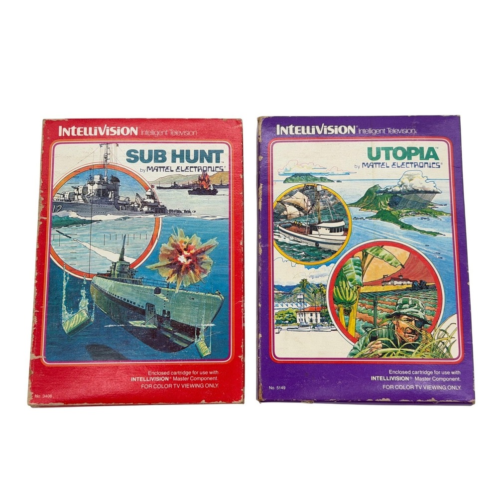 Mattel IntelliVision Sub Hunt & Utopia Strategy Simulation‎ Video Game Lot